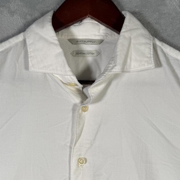 Suitsupply Shirt Mens 16.5 Large White Egyptian Cotton Button Up Corduroy - Picture 2 of 9